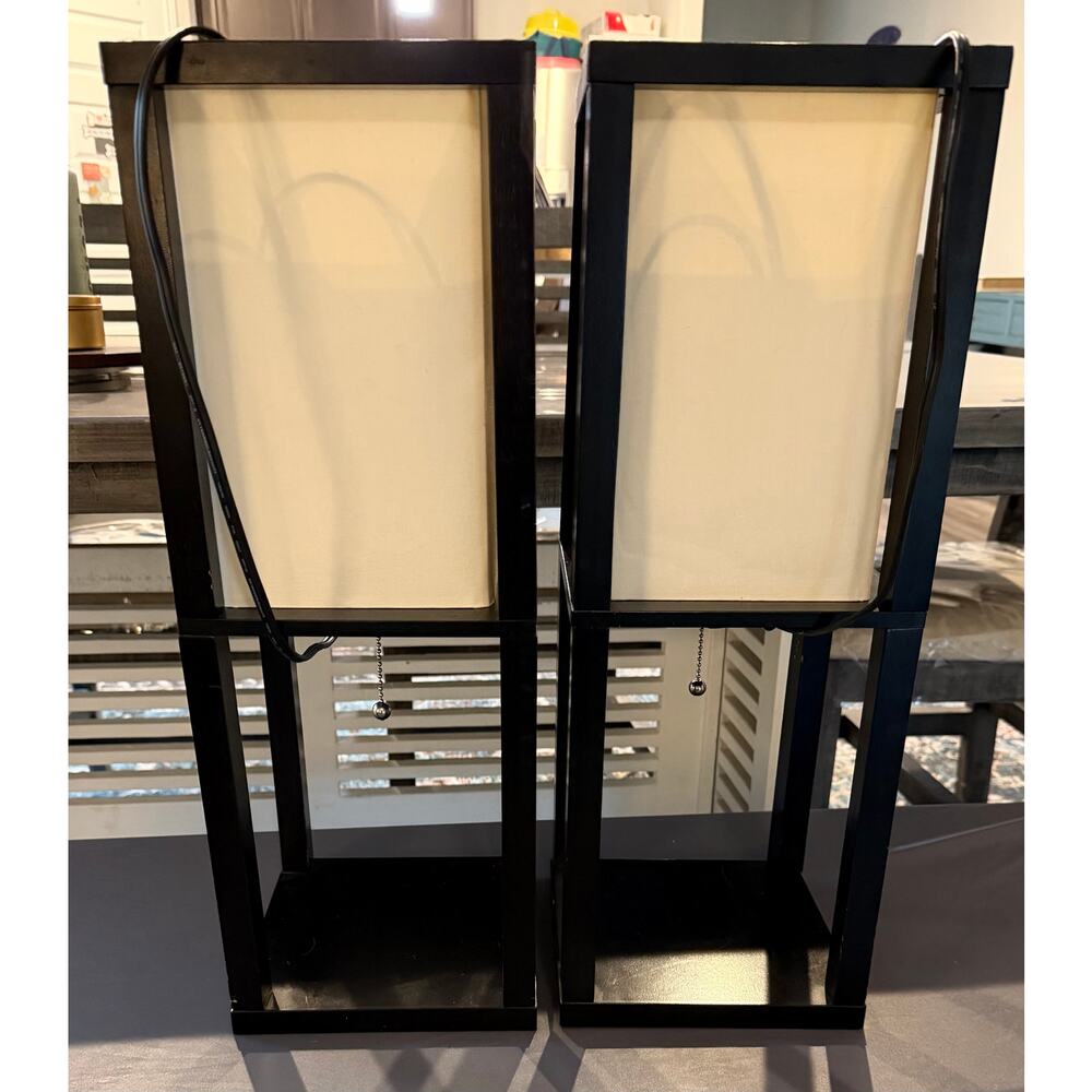 Table Lamp square black with shelf ivory shade